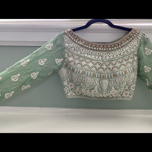 Mint Green Lace Chikinkari Lengha - Picture 3 of 8